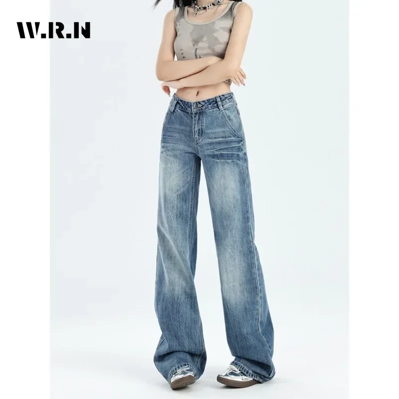 Y2K Vintage High Waist Blue Jeans Women's Casual 2000s Pants Baggy Wide Leg Grunge High Street Harajuku Style Denim Trouser