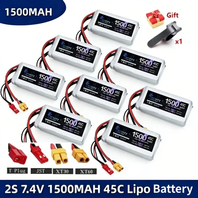 

7.4V 2S 1500mAh 45C Lipo Battery Rechargeable Pack for RC Drone FPV Quadcopter Helicopter Car Boat Truck