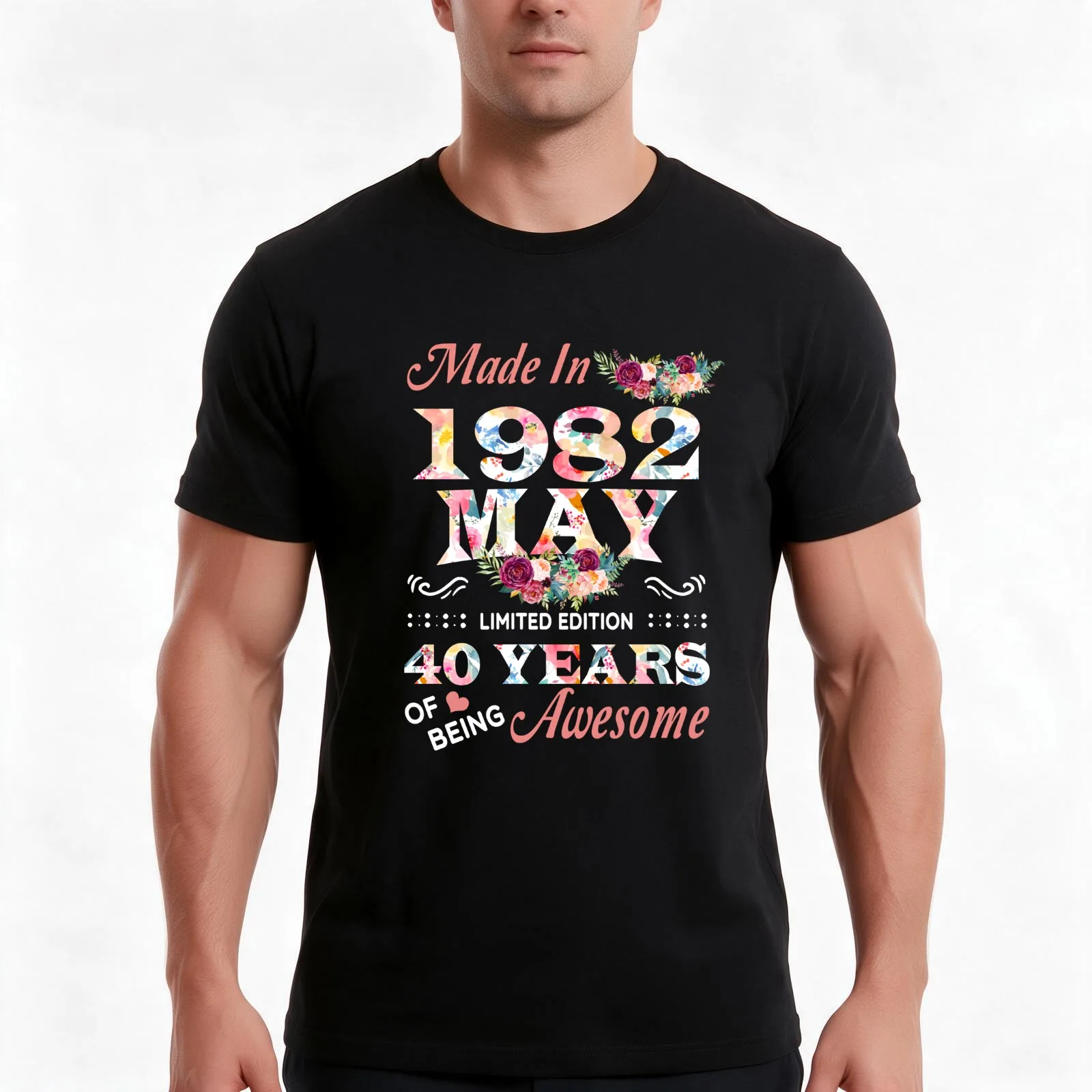 May Flower Made In 1982 Limited Edition 40 Years Of Being Awesome T-Shirt, Summer Casual Cotton Tee, Oversized Streetwear Tops