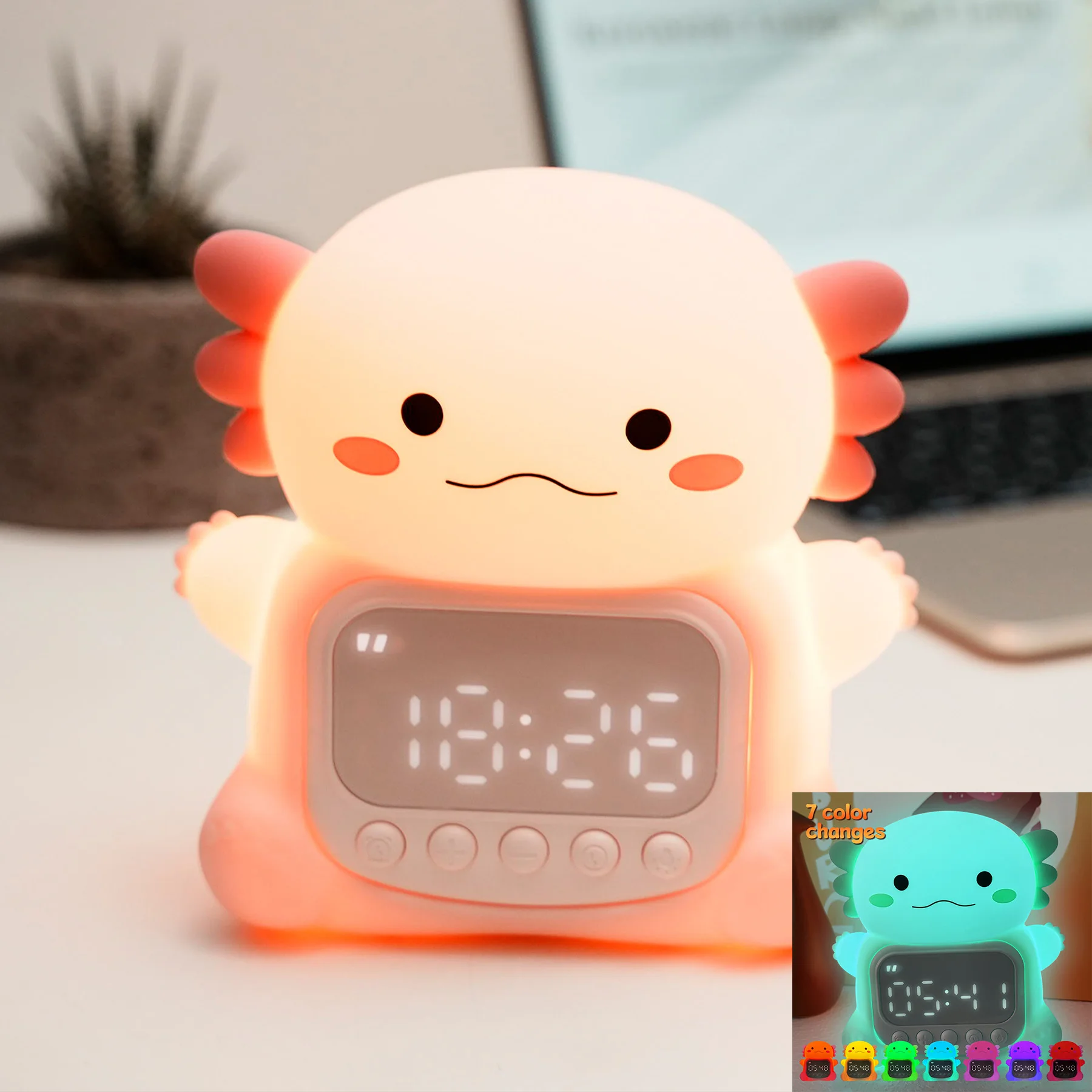 

LED Axolotl Alarm Clock with Night Light Silicone Nursery Sleeping Light Timing USB Dimmable Light Bedside Decoration Kids Gifts