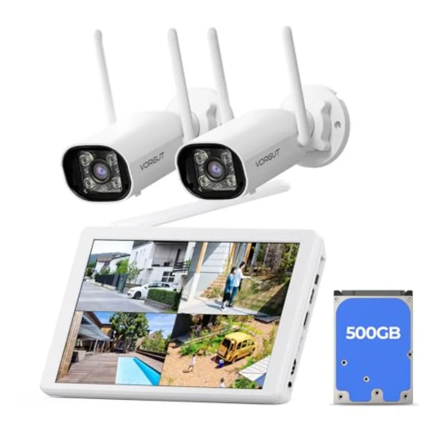 

Home surveillance wireless security camera system with 10 LCD monitor, 3MP bullet outdoor cameras, 10CH NVR, 500G HDD, 24/7 rec