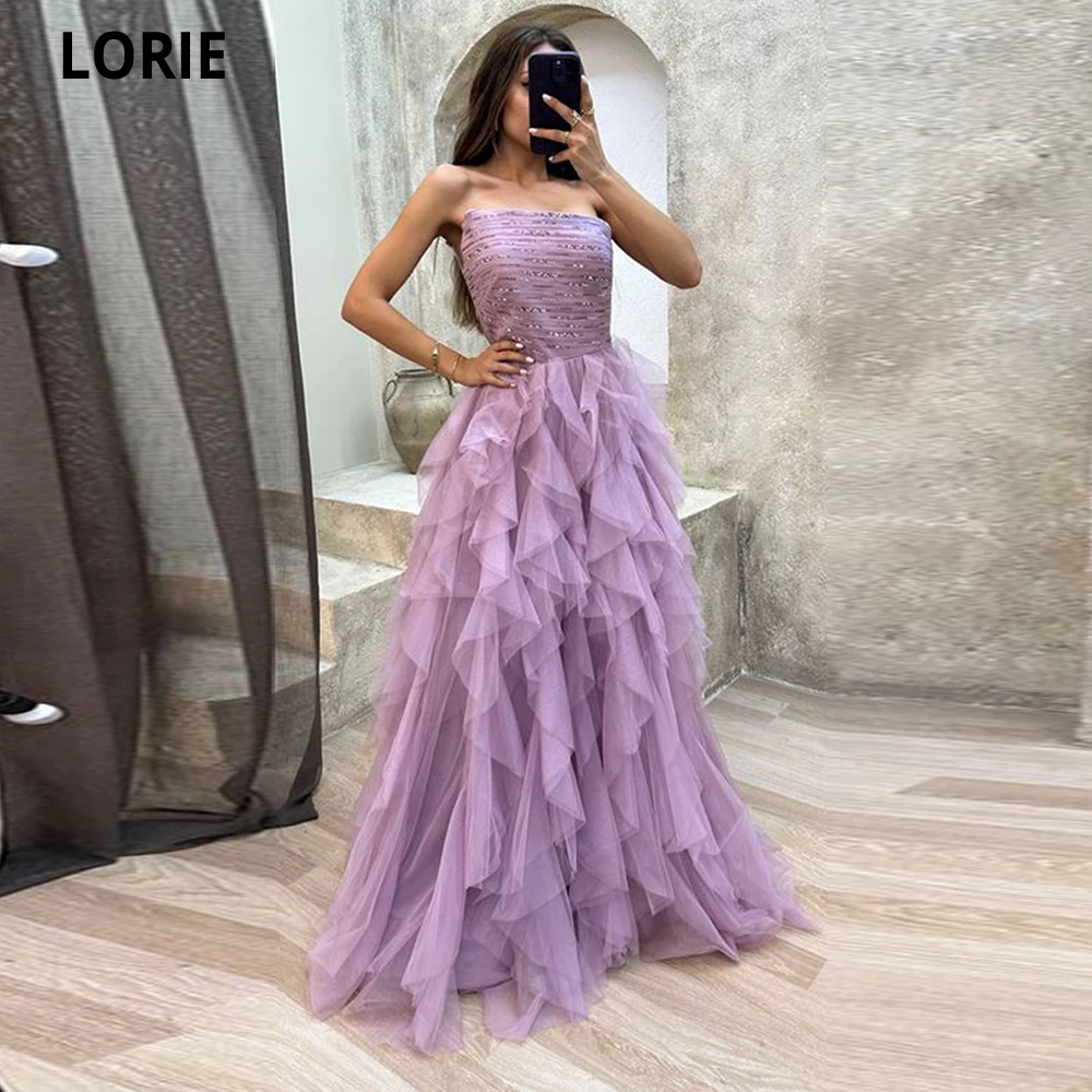 

LORIE Elegant A-line Evening Dresses Strapless Beaded Ruffles Vestidos De Noche Long Tulle Gala Party Dresses Robes De Soirée