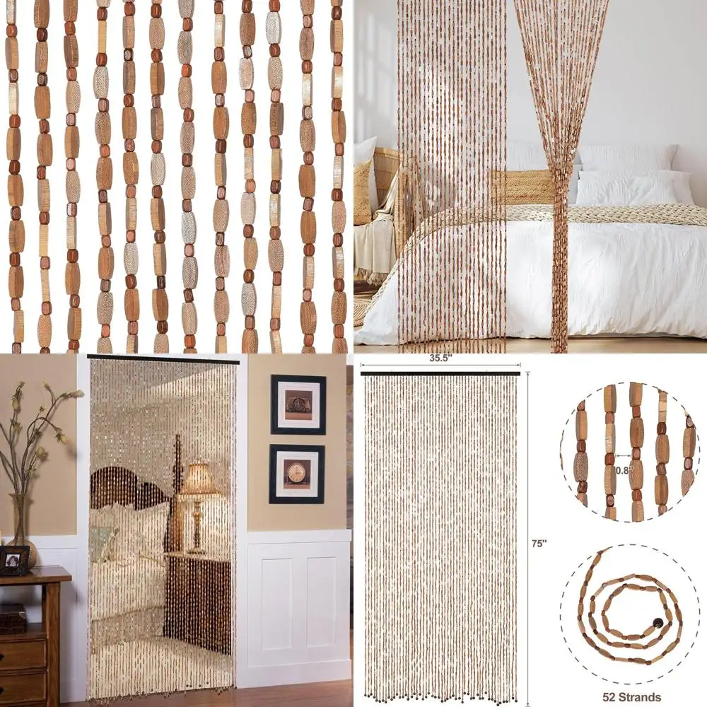 

Bamboo Beaded Curtain, 35.5 x 75, 52 Strands, Bohemian Doorway Decor, Brown