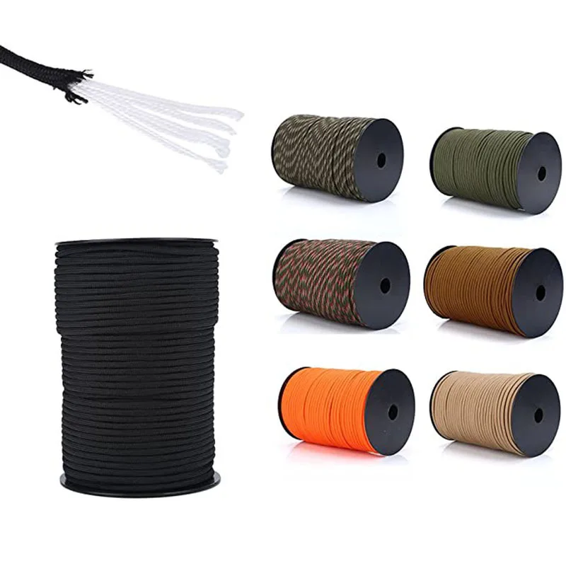 Outdoor 9-core 100m Polypropylene Umbrella Rope, 550 Reel, 4mm, for Rescue, Bundling, Tent, Climbing, and Towing of Paragliders