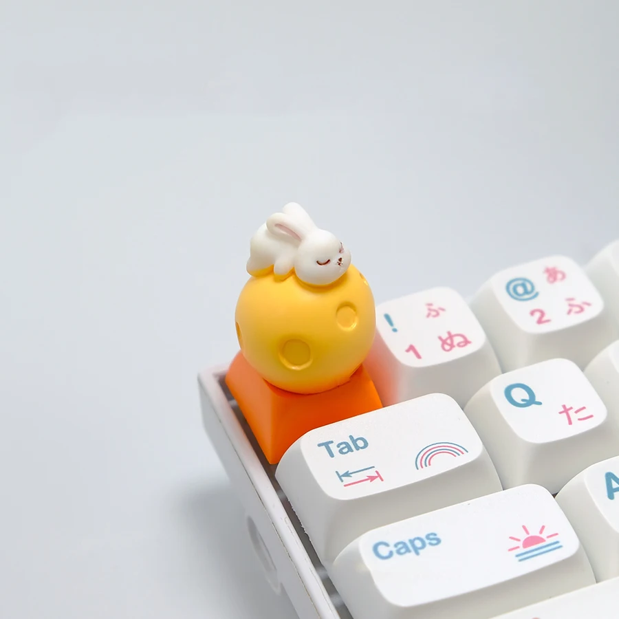 Keycap Kelinci Bulan untuk Keyboard Cherry MX Mekanis Gaming Lucu Stereo ESC Kartun Merah Muda Personalisasi Keycap