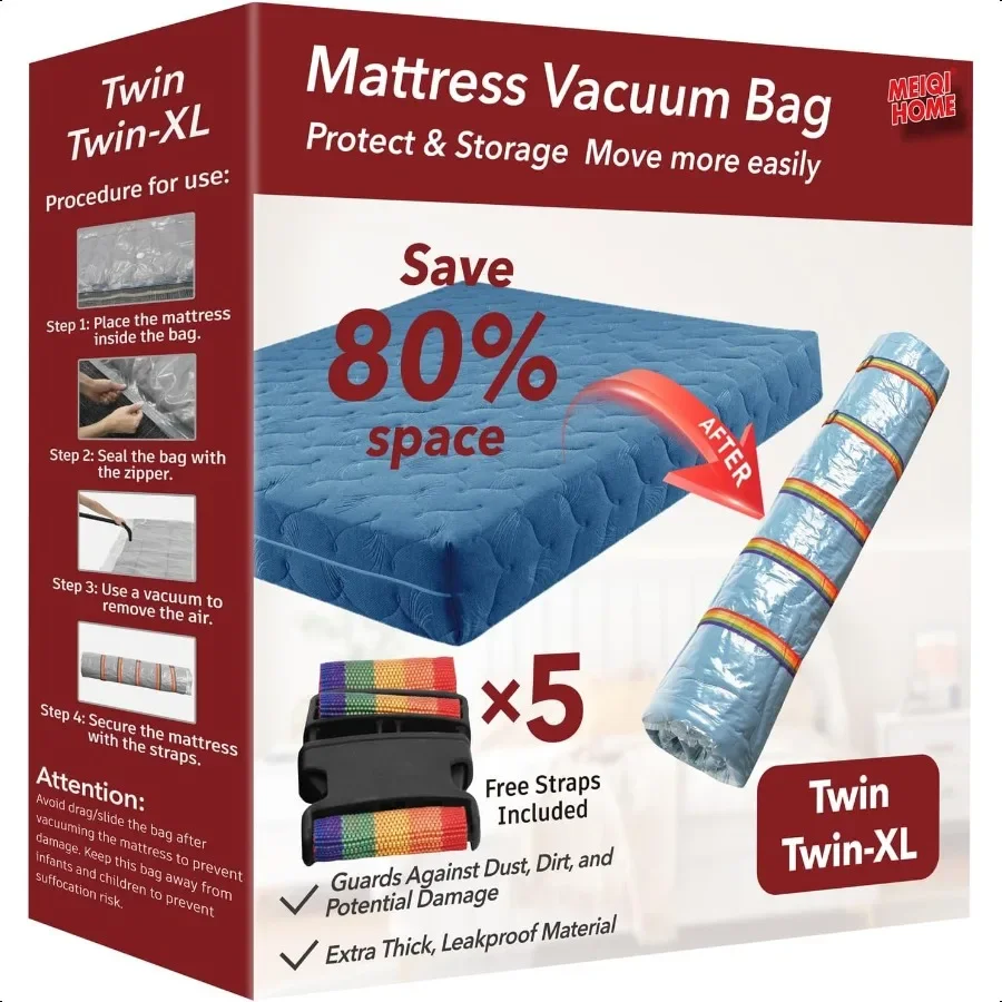 

Twin TwinXL Mattr Vacuum Bag for Moving and Storage Vacuum Seal Comprion Bag Heavy Duty Mattr Bag for Storage with Sealing Clip