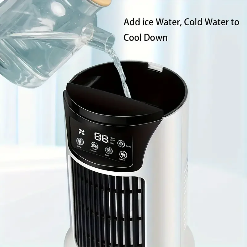 3-in-1 Portable Air Conditioner, Humidifier & Fan with USB Cooling, Ice Crystal Design, Digital Display - White