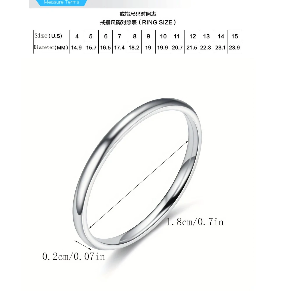 1pc 2mm Thin Classic Fashion Simple Stainless Steel High Polished Rings For Women Men Couple Finger Rings Jewelry Size 5 To 13