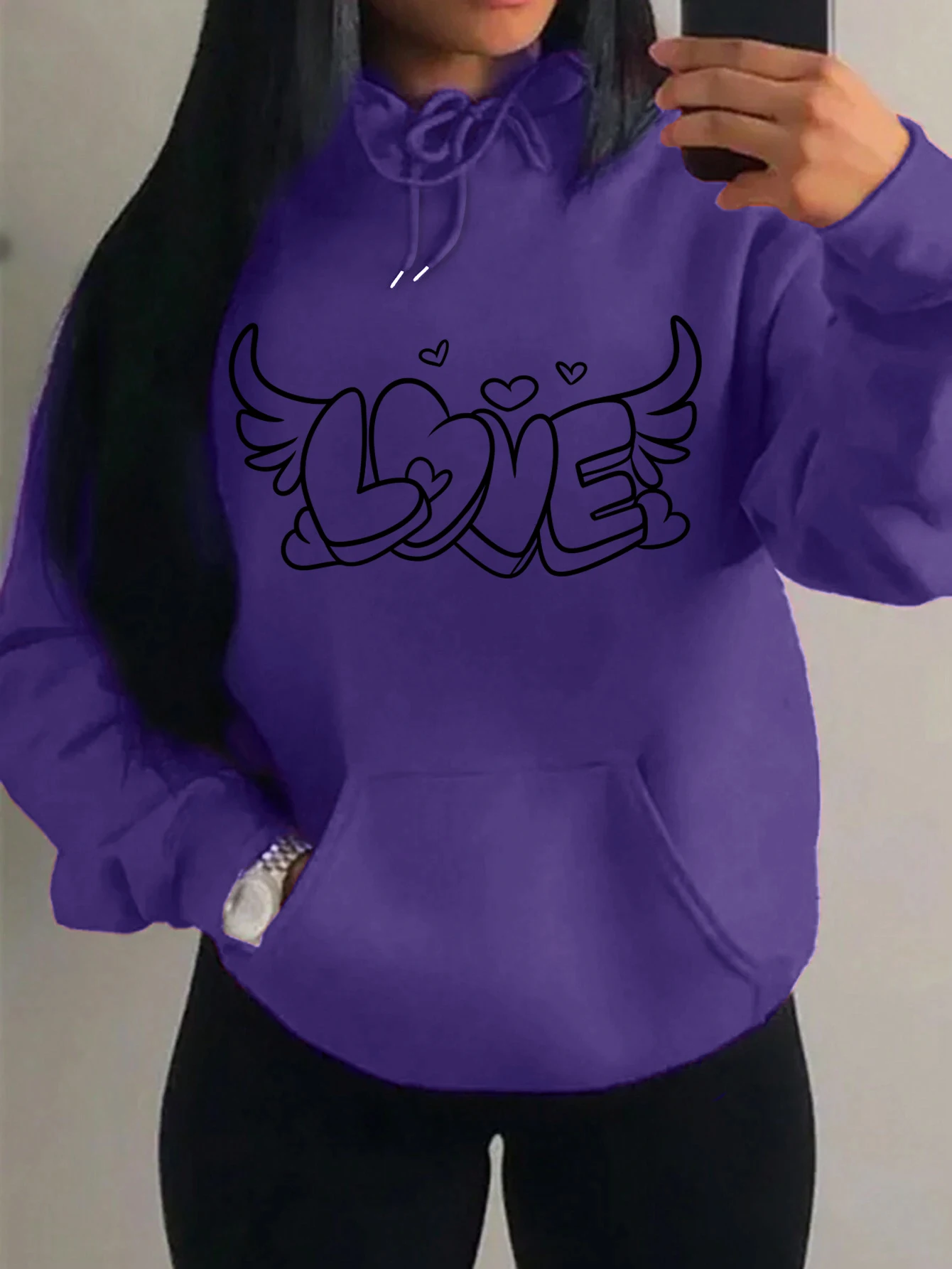 L'amour a des ailes d'ange impression créative pour les femmes sweat Hip Hop créativité pull chaud polaire Streetwear Sport Style nouveau