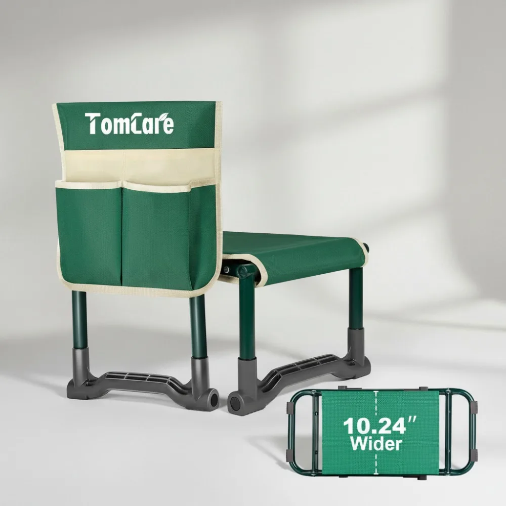 

Foldable Garden Kneeler Seat with 10.24" Wide Pad, 2 Tool Pouches - Heavy Duty Gardening Stool for Seniors & Gardeners