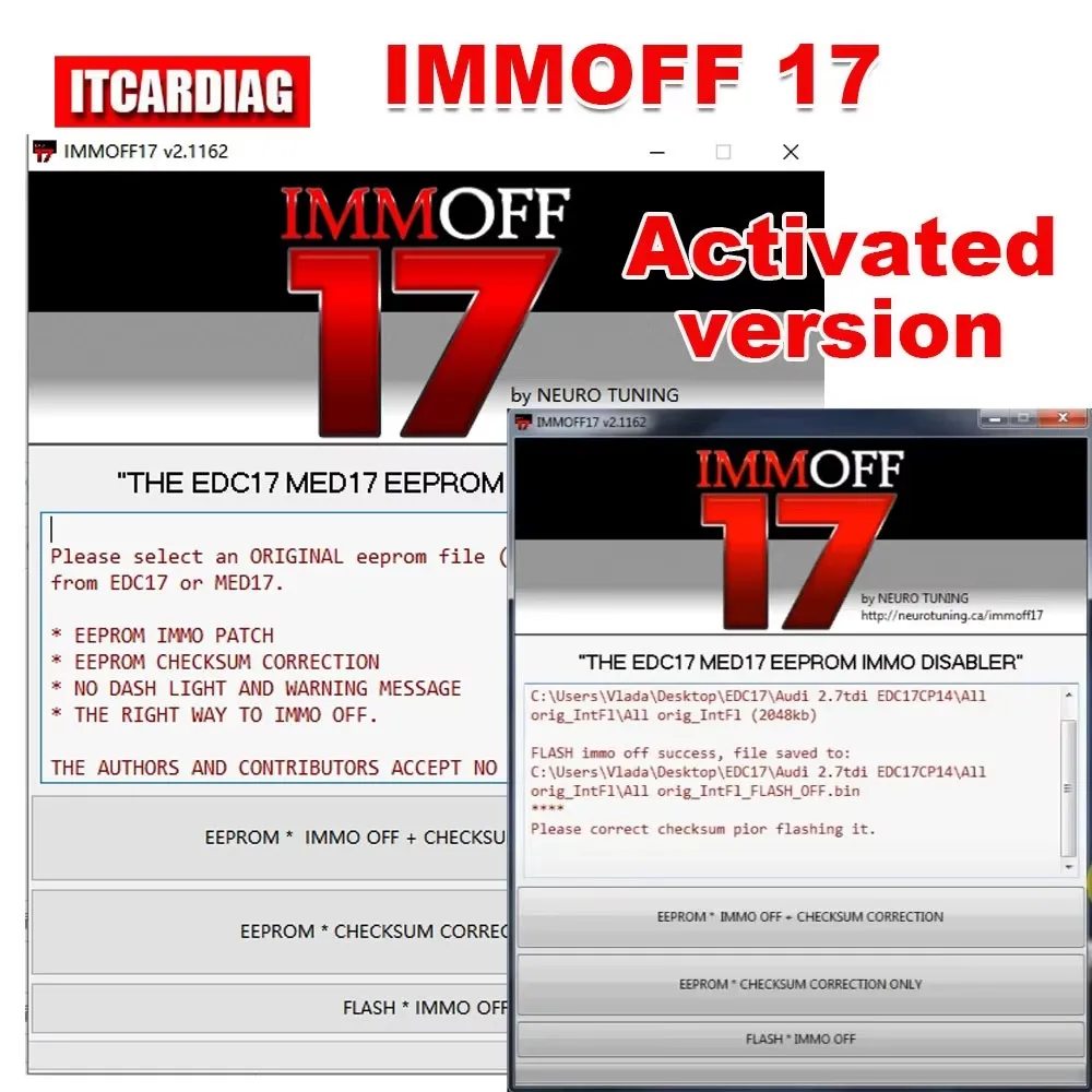 

IMMO OFF IMMOFF17 Software EDC17 con keygen Immo Off Ecu programa NEUROTUNING Immoff17 deshabilitador e instalación de guía de v