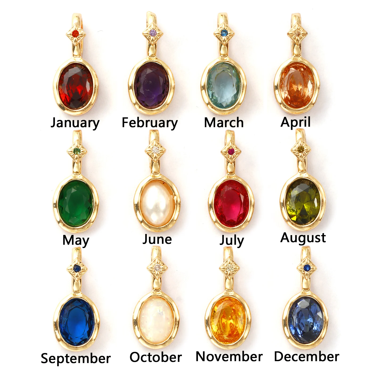 1 Piece Brass & Cubic Zirconia Birthstone Charms 14K Gold Plated Oval Pendant For DIY Necklace Earring Jewelry Making 18mm x 8mm