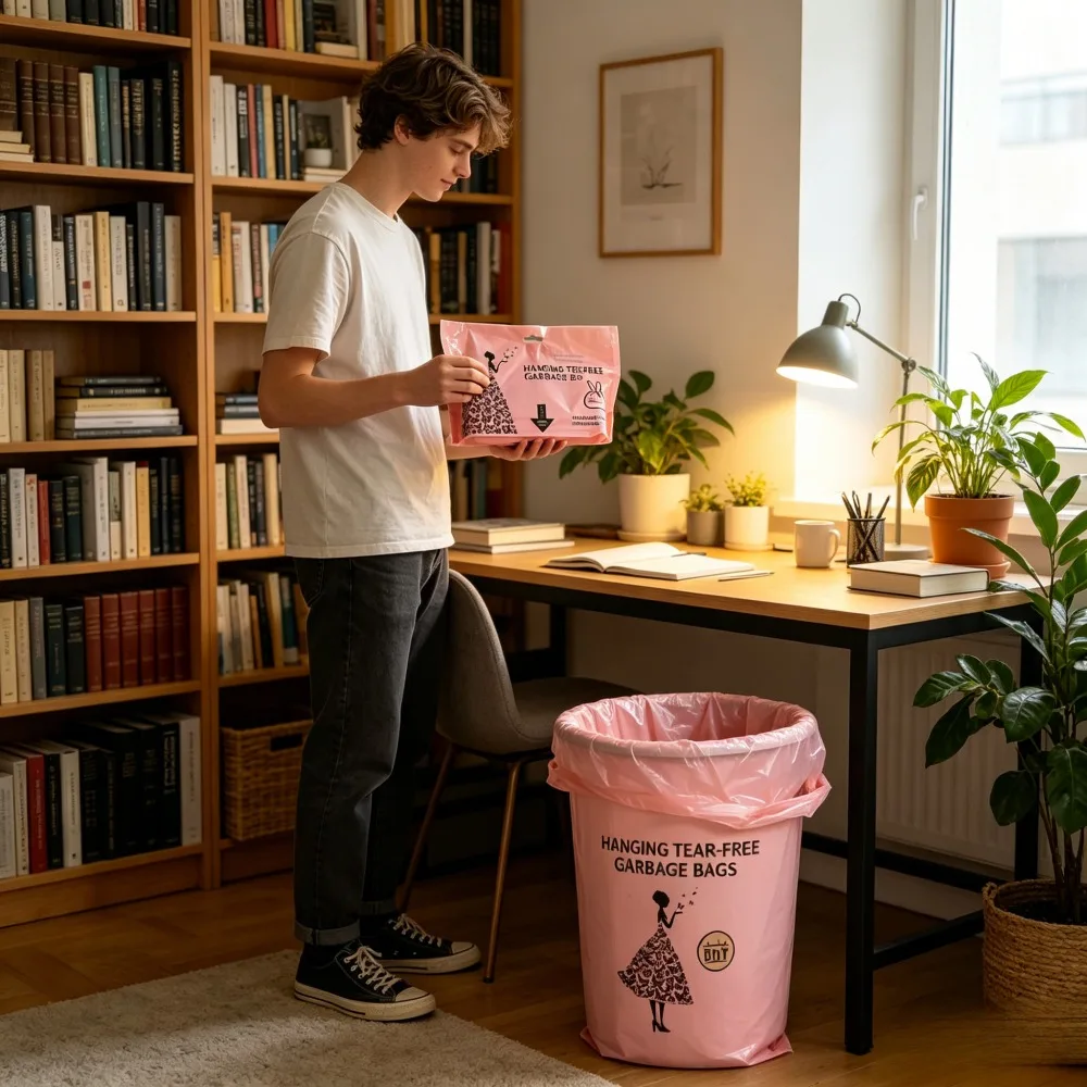 1 Roll 50 Count Rose Scented Hanging Garbage Bags, Portable Tear-Free Drawstring Trash Bags, Disposable Fragrance Rubbish Bags for Dormitory Apartment Car Office Mini Waste Bins