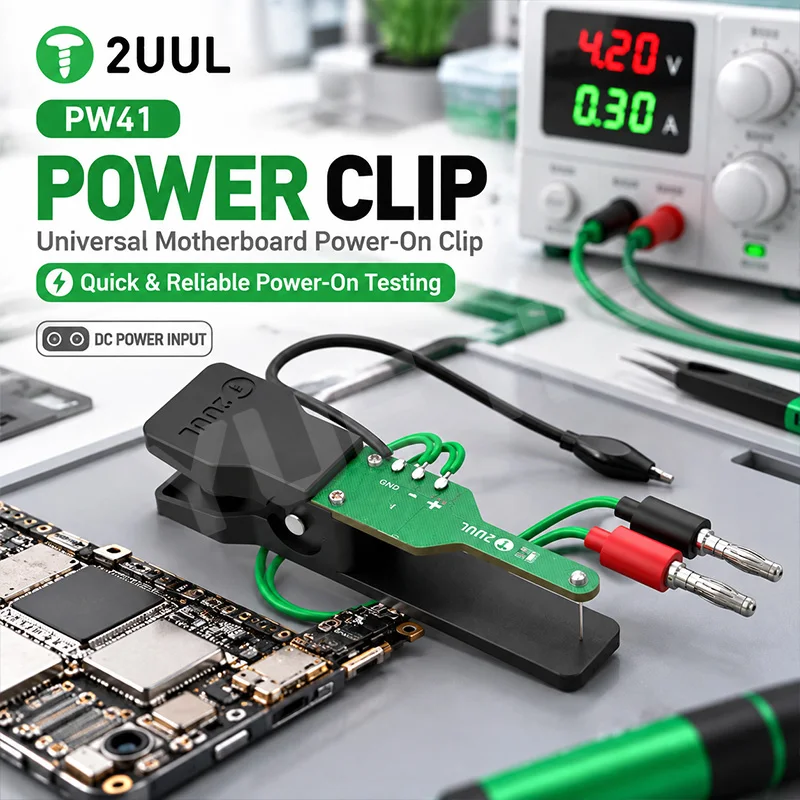 2UUL PW41 Power Clip Universal Motherboard Power On Clip Stable Needle Contact DC Interface Phone Mainboard Power Supply Test