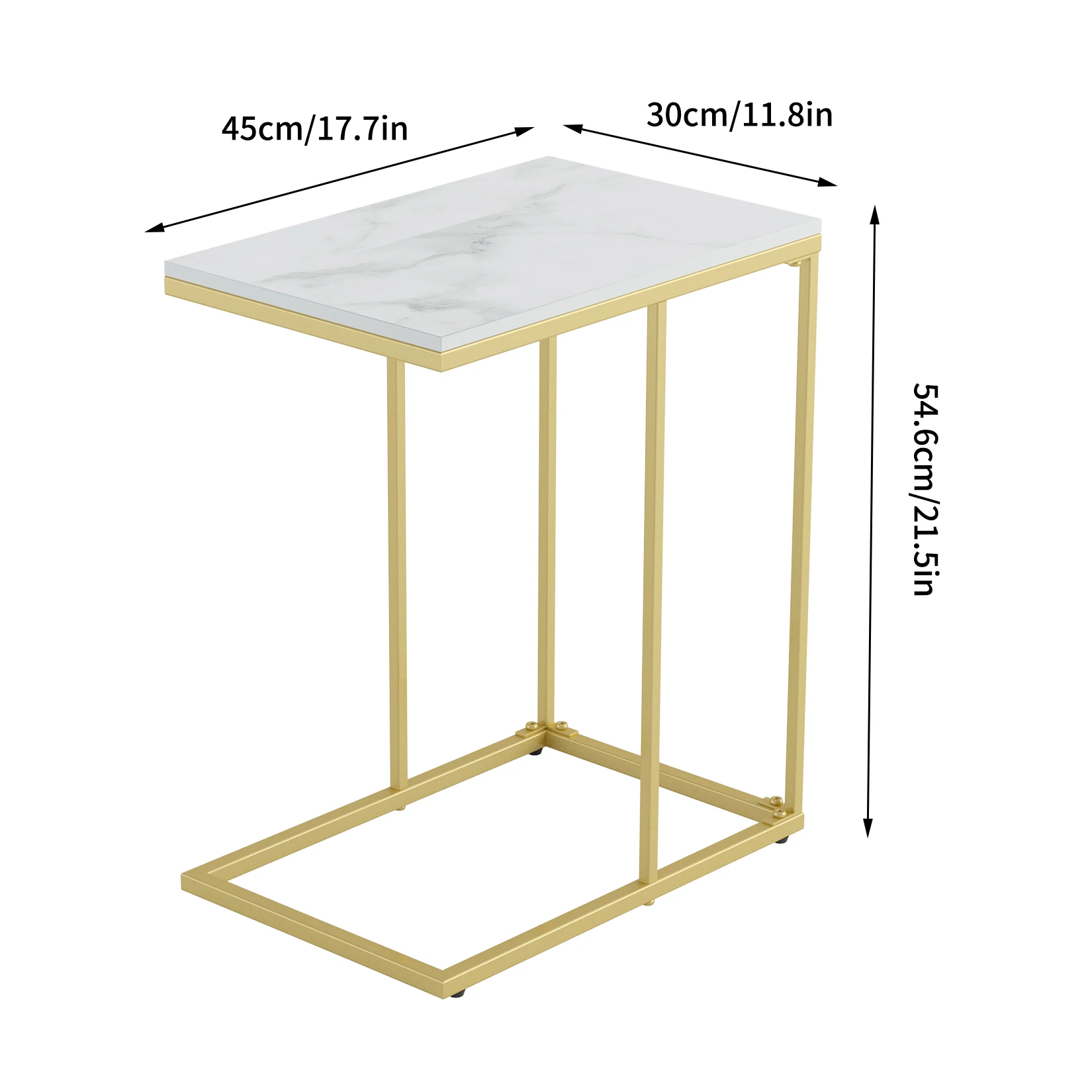 Marble Side End Table C Shaped Couch Laptop Coffee Table Slide Under Sofa Bed Indoor Gold Metal Frame