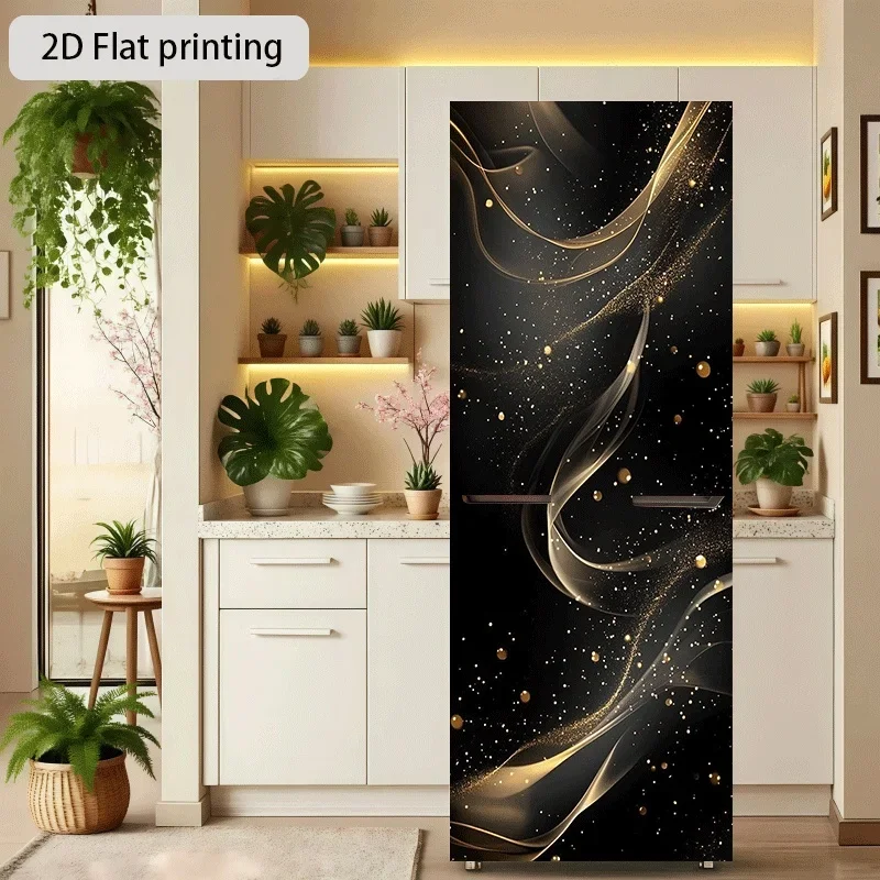 1pc of Refrigerator Sticker, 60×180 Cm, Black And Golden Flowing Painting Theme Design, Self-Adhesive Wall Decoration Wallpape