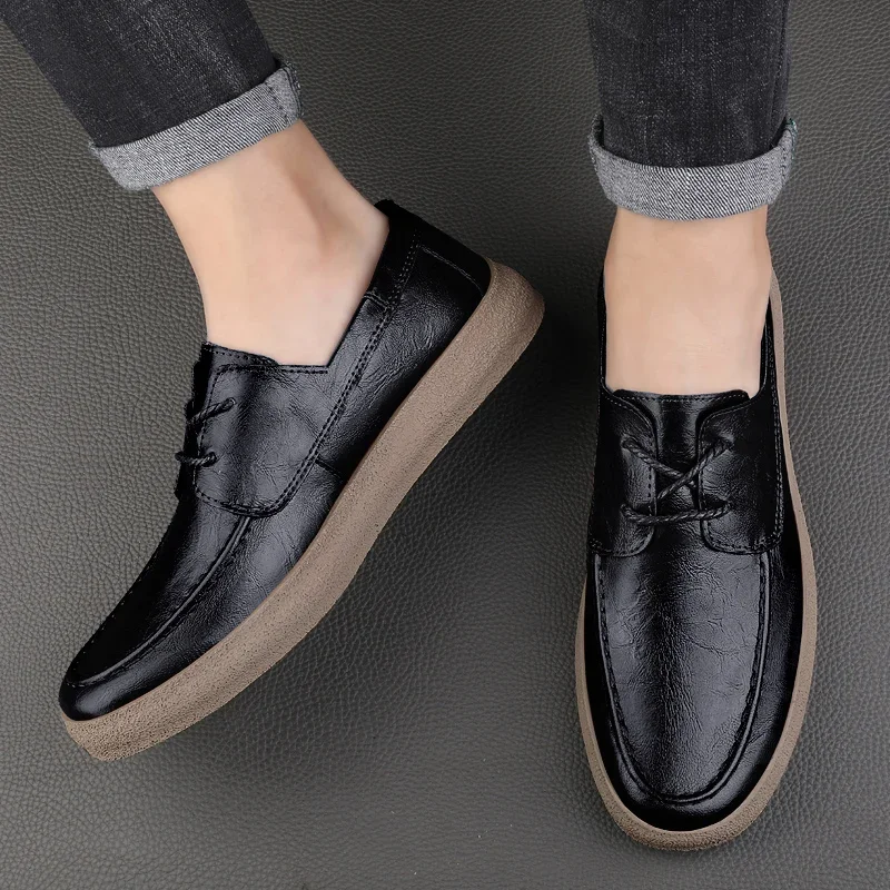 2023 New Lace Up Leather Shoes Men Loafers Soft Comfortable Mens Business Shoes Flat Casual Footwear Men Warm Brand Oxford Shoes