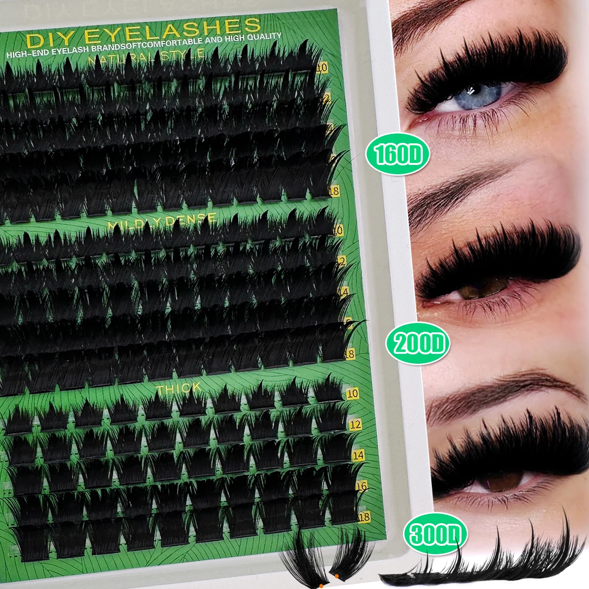 Cílios Postiços em Espinhos 160D 200D 300D, Cílios Espinhosos Grossos, Extensão de Cílios Mega Wispy de 10-18mm, D Curly DIY em Casa