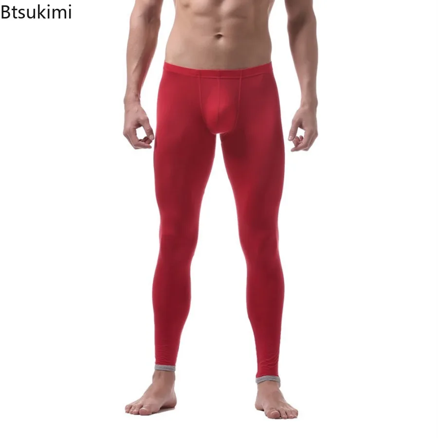 Spring Autumn New Men's Slim Elastic Thermal Long Johns Comfortable Ice Silk Soft Pajama Pants Casual Homewear Men Bottoms Pants