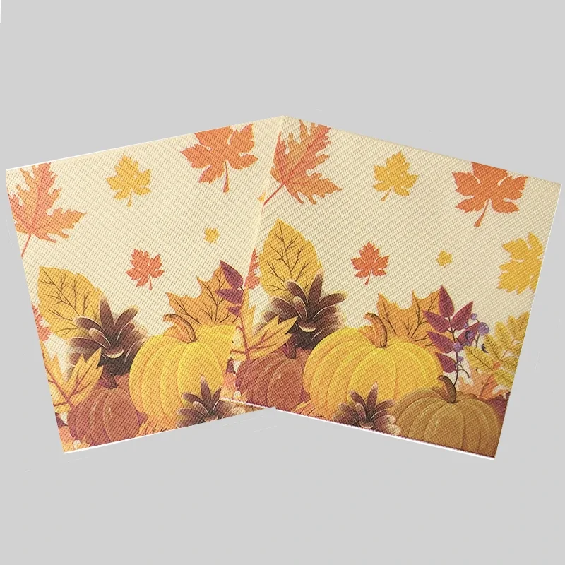 Thanksgiving Disc Bone Bart Paper Yellow Pumpkin Maple Leaf Print Party Decoration Disposable Paper Placemat 20pcs/Pac 33*33cm