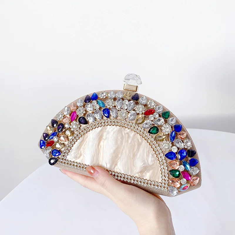 Luxury Rhinestone Evening  Bags for Women Designer Chain Shoulder Bags Ladies Clutch Bag Purse Retro Sector Female Handbags