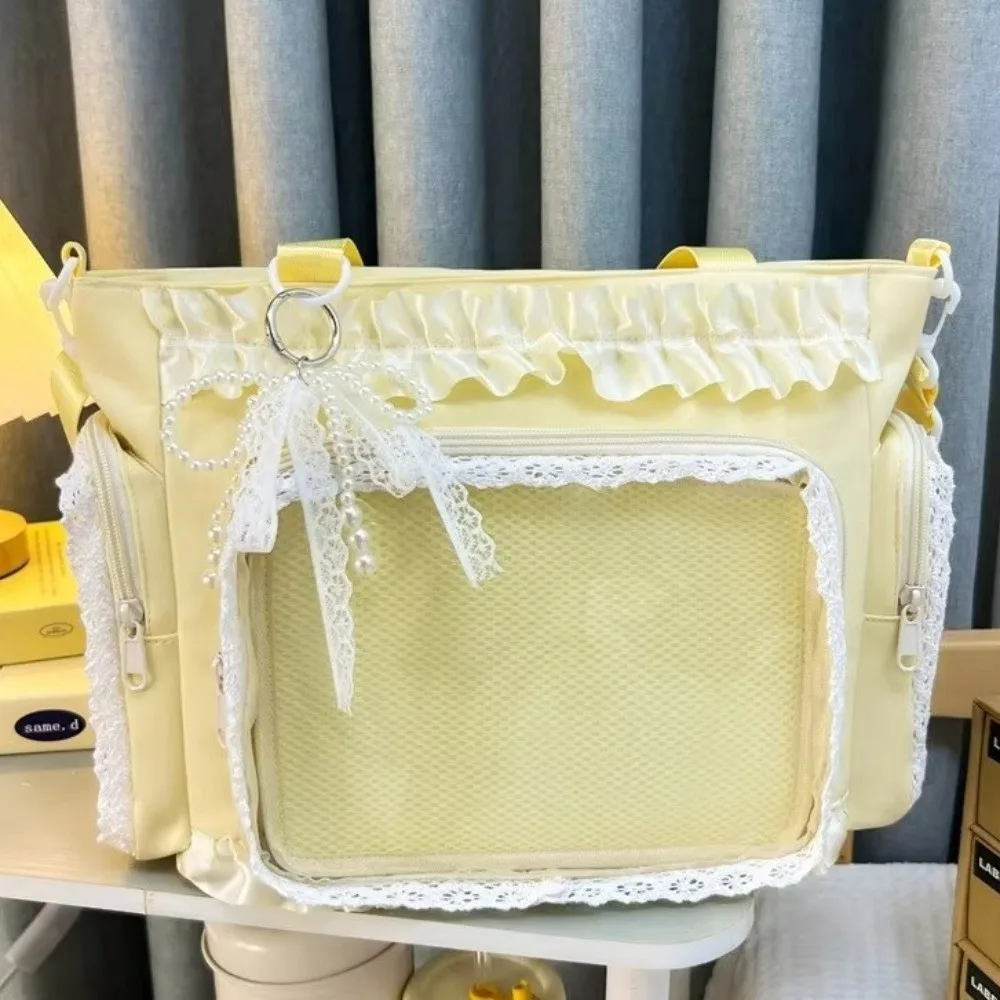 

Cute Ballet Style Lolita Transparent Crossbody Bag Large Capacity DIY Lace Itabag Sweet Nylon Anime Shoulder Bag Japanese