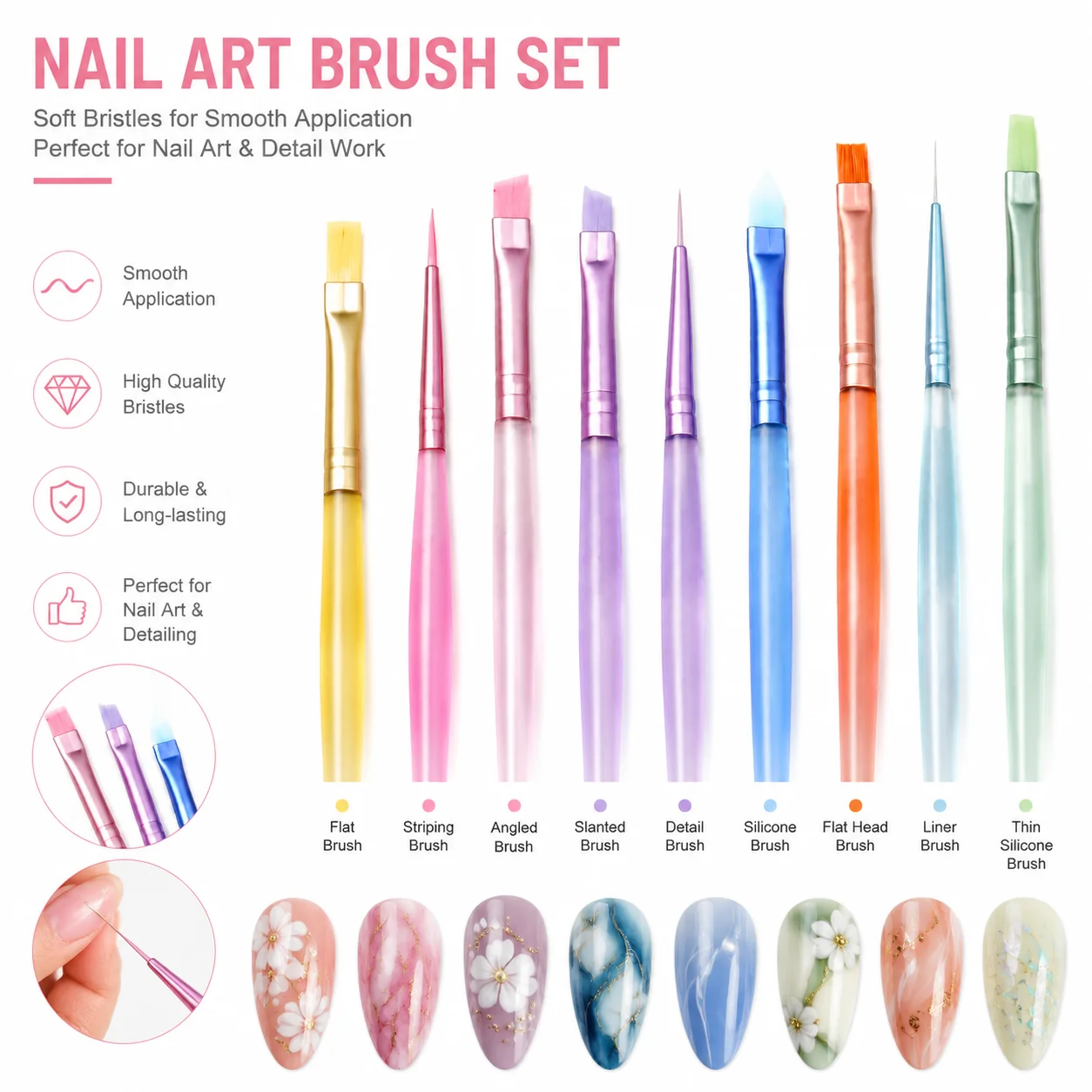 8 In 1 Nail Art Pen Set Brushes Phototherapy Pull Pen Elongated Lines Fine Drawing  Professional Manicure Tool