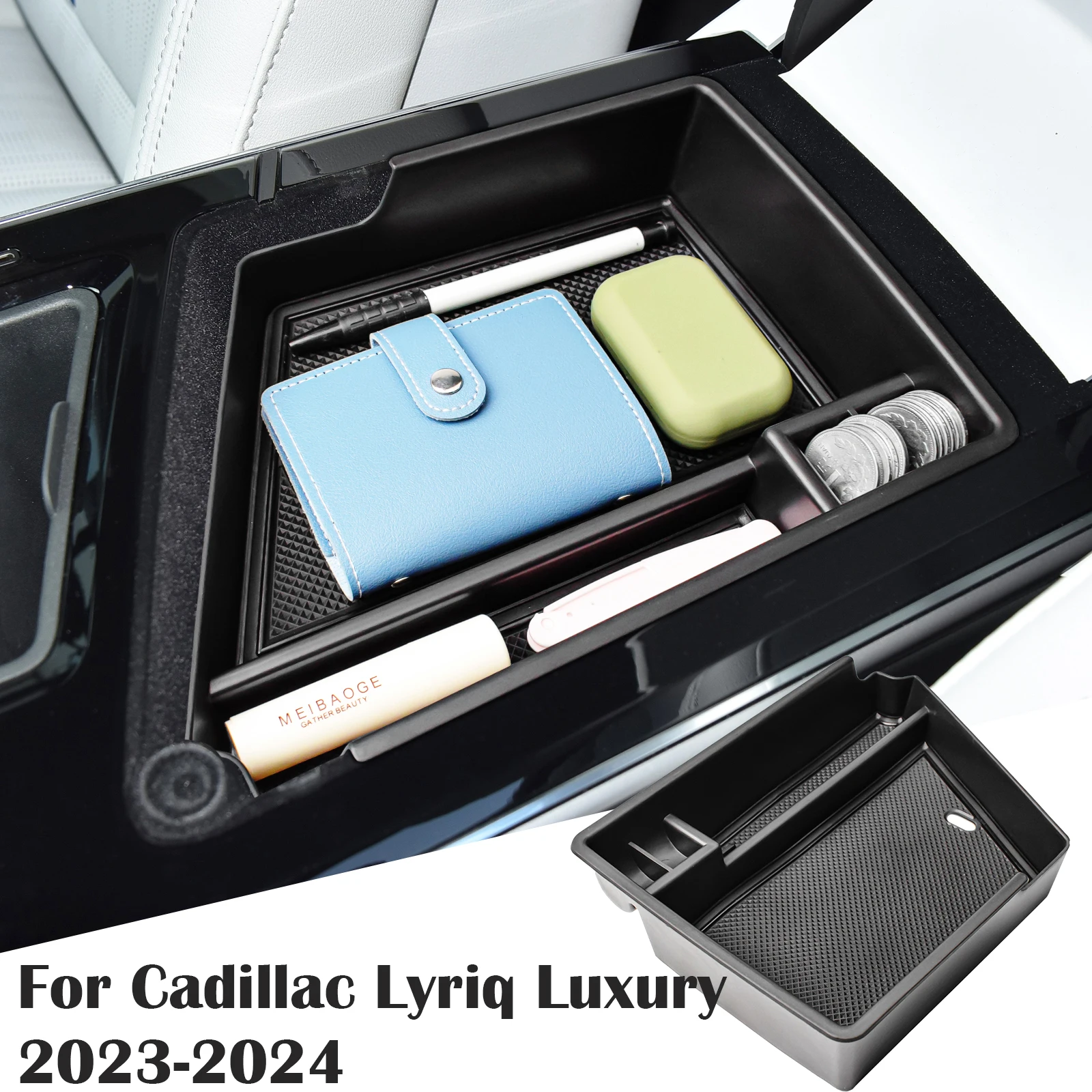 Center Console Organizer Tray for 2023 2024 Cadillac Lyriq Armrest Storage Box ABS Accessories Secondary Insert Car Storage Box