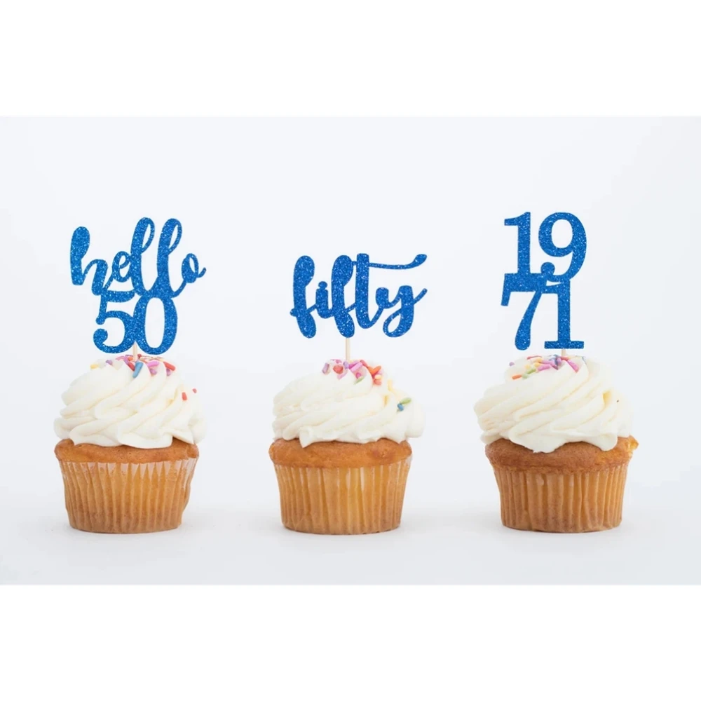 24 Hello 50 cupcake topper, 50th birthday, hello fifty cupcake topper, custom age cupcake topper, Set of 24 birthday Cupcake t