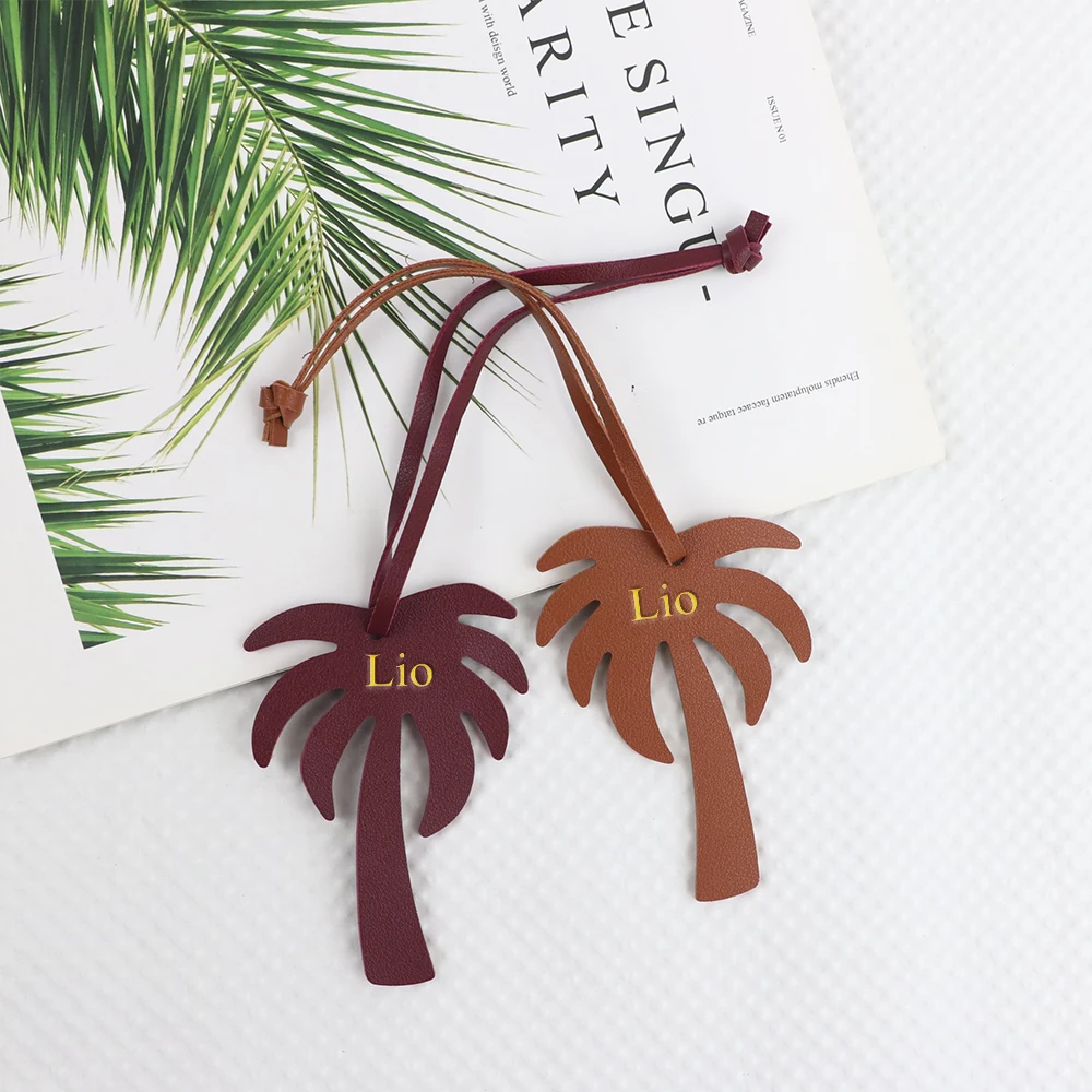 اسم مخصص الجلود شجرة جوز الهند قلادة حقيبة يد الديكور سحر حقيبة يد DIY الاكسسوارات الحرفية