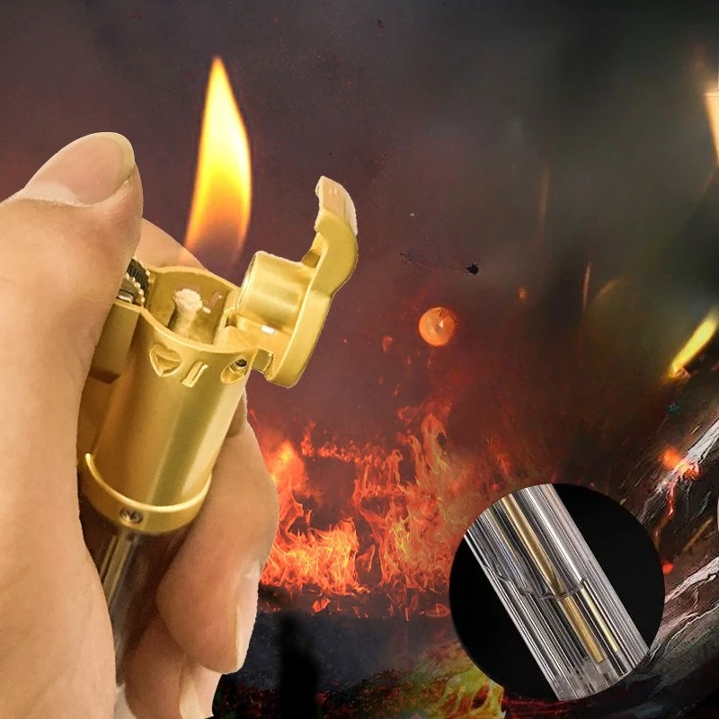 

Exquisite Mini Portable Transparent Fuel Tank Lighter Fashionable Retro Windproof Grinding Wheel Lighter Cigar Accessories 2026