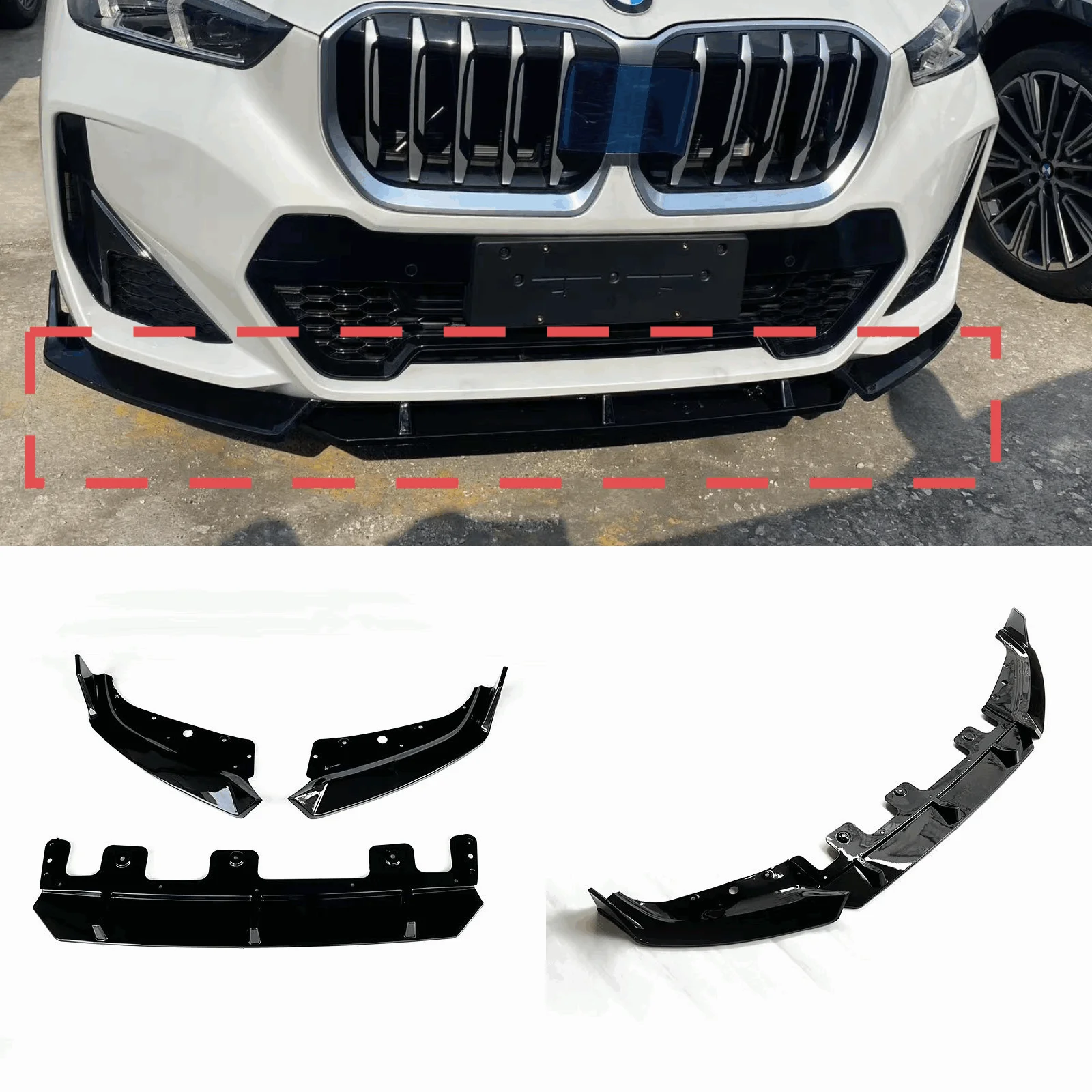 3PCS Front Bumper Lip Spoiler Splitter Trim Black ABS For BMW X1 U11 2023 2024