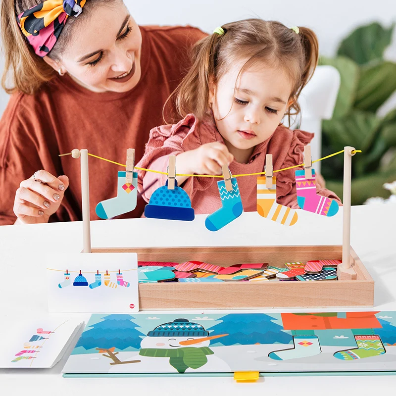 Children's Wooden Fun Sock Drying Puzzle Color Cognition Matching Fine Motor Training Early Education Learning Educational Toys