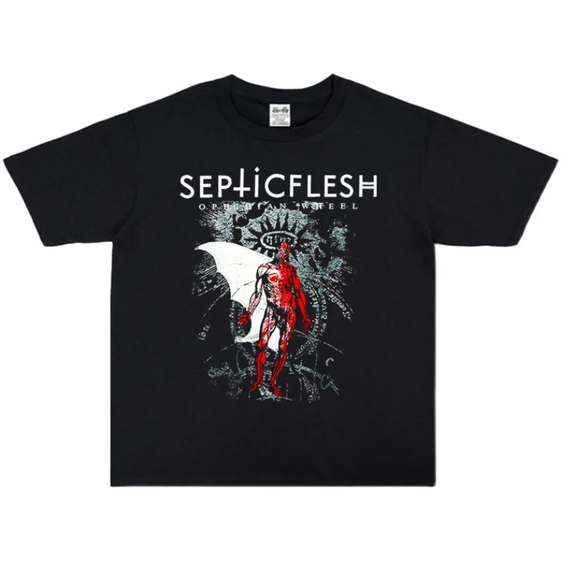 

Футболка с принтом металлик Rock Septic Flesh, с коротким рукавом, свободный круглый вырез из чистого хлопка, высококачественный люксовый бренд