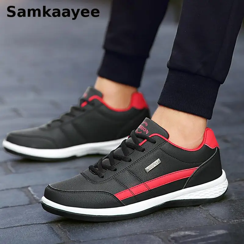 

38-50 Men Shoes Casual Sneakers Spring Autumn Pu Leather Walking Sport Zapatos Running Lace-up Non-slip Soft Soled Footwear y34