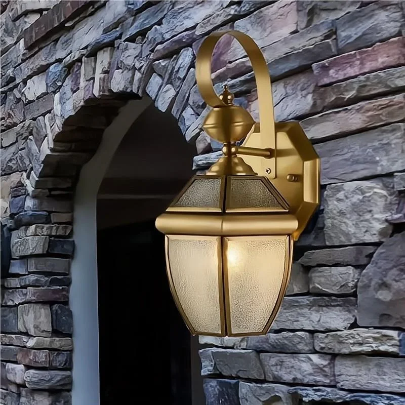 European Outdoor Full Copper Wall Lamp Balcony Corridor  Waterproof Brass Porch Lights  Villa Courtyard LED Exterior Lighting