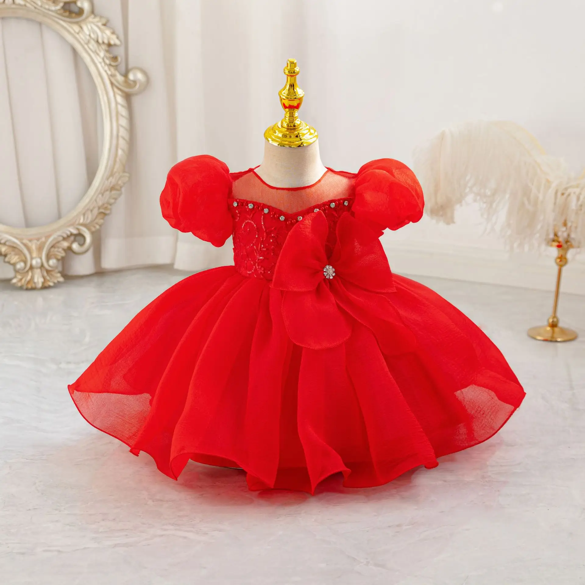 HETISO Baby Princess Dress for First Birthday Celebration Girls Sequined Fluffy Flower Tulle Ball Gown 6M-5 Years