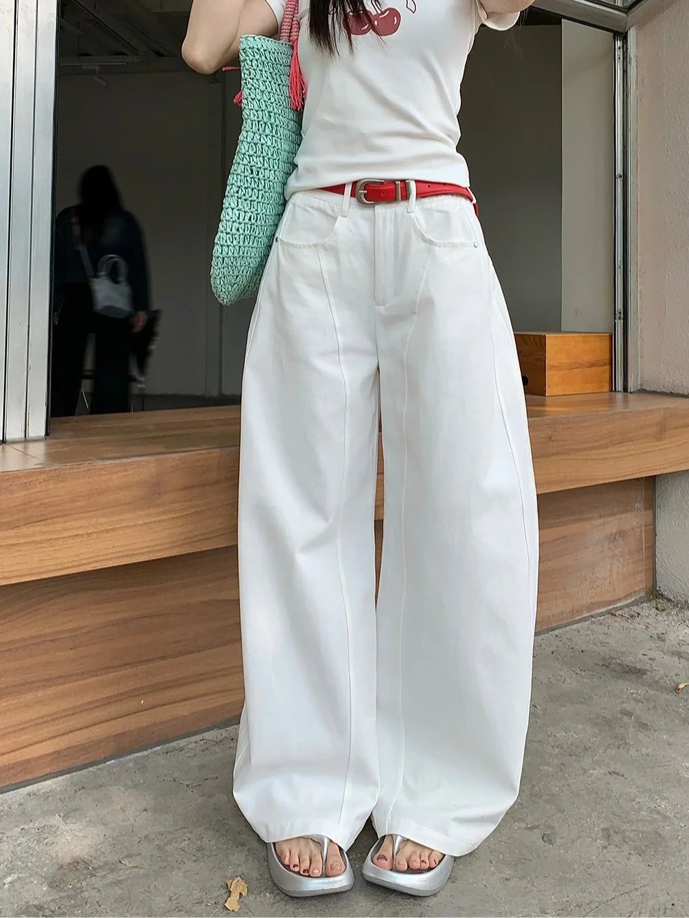 

Белые женские летние свободные брюки с высокой талией и широкими штанинами, длиной в пол, с эффектом похудения