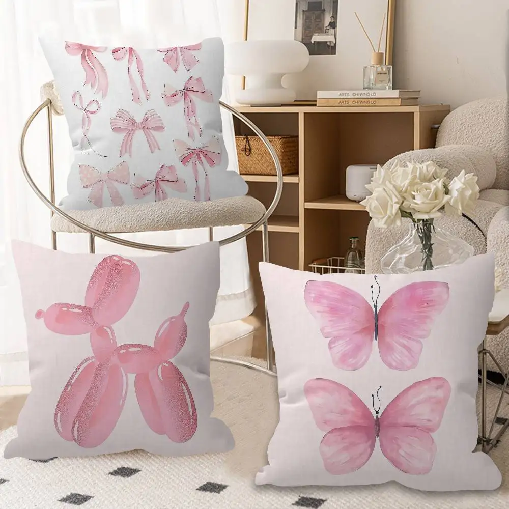 Trendy Pink Cherry Balloon Puppy Butterfly Pillow Covers Cartoon Sofa Decorative Double-sided Printing Short Plush Cute Cushion