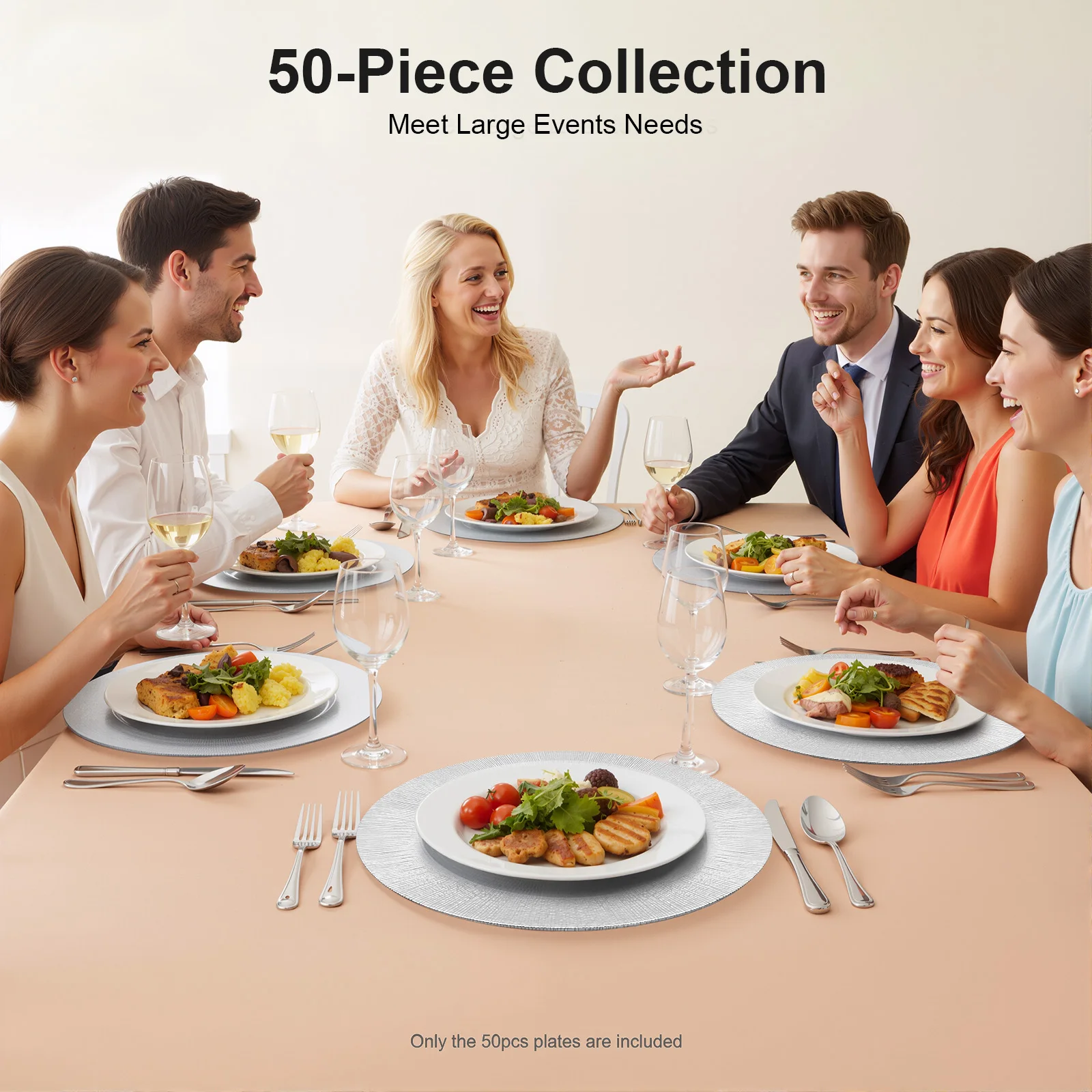 50 個シルバー充電器プレートバルク 13 インチラウンド充電器プレートプラスチックウェディングディナーエレガントな再利用可能なテーブルセッティング用