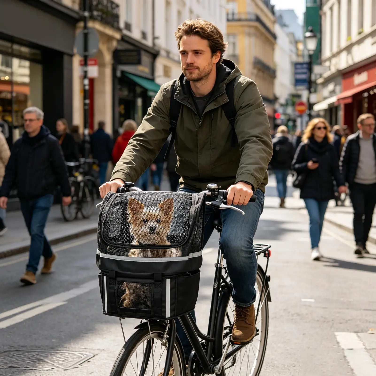 Bike Basket Cover Removable Full Zip Opening Cat Dog Pet Bike Basket Cover Easily Put in & Take Out Breathable Net for Basket