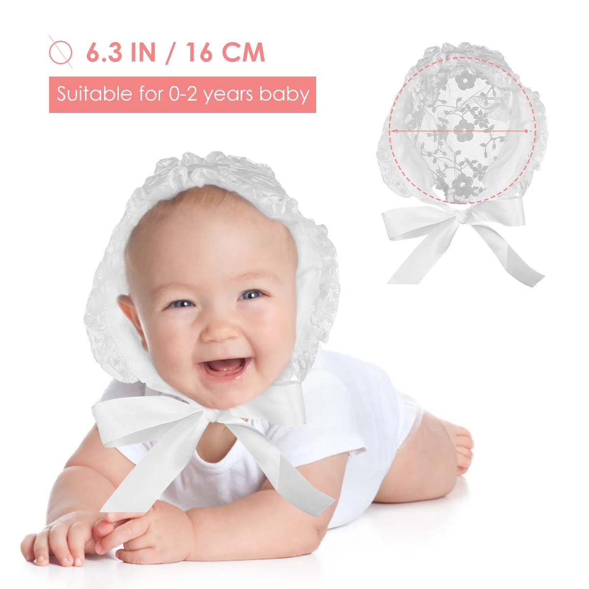 Fenical AdTosBaby-Bonnet en dentelle pour bébé, joli chapeau pour bébé âgé de 0 à 2 ans, blanc, taille moyenne