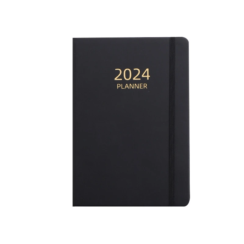 2024 A5 English Schedule Planner Elastic Band Notebook Strap Book Notebook