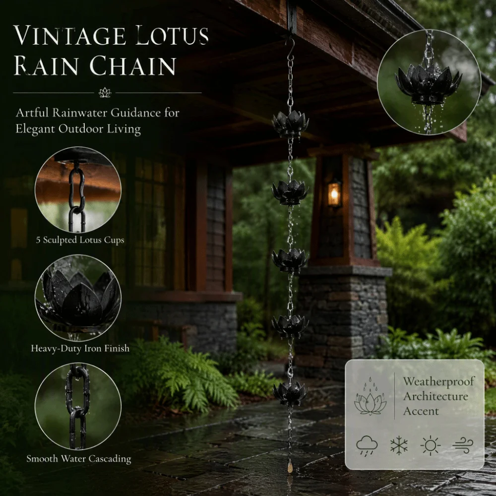 Functional Iron Rain Chain 153cm Length Flower Cup Downspout Alternative Black Linked Chain Downspout Rain Chain For Gazebos