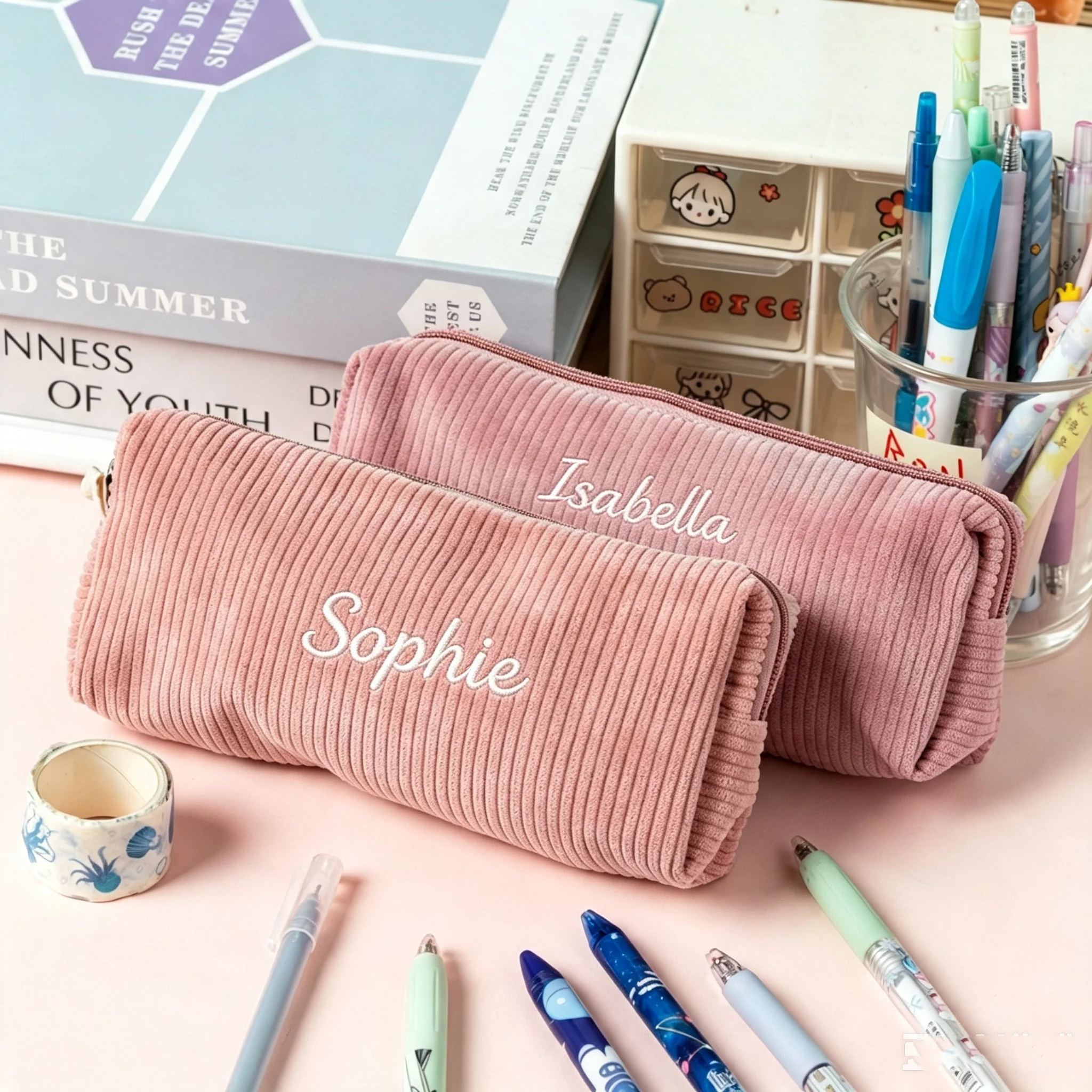 Custom Embroidered Letter Corduroy Storage Pouch, Exquisite Embroidery Craftsmanship, Birthday Gift, Gift for Ladies, Giftforher