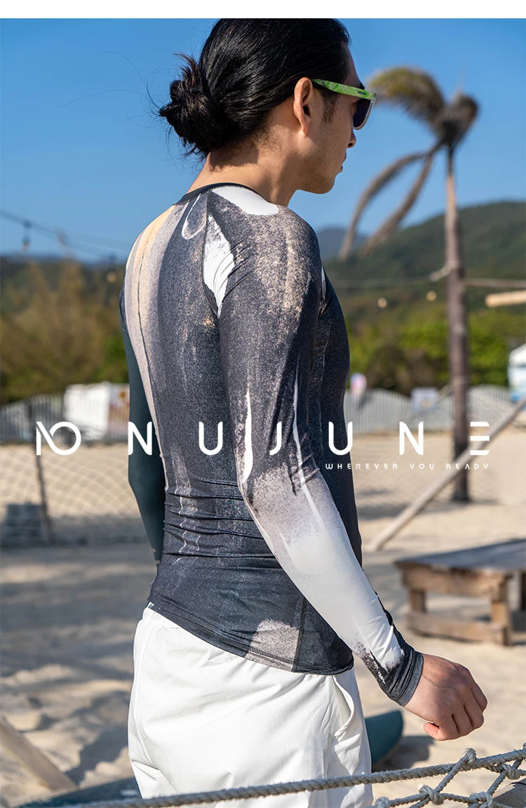 Nu-June Men Rashguard UPF50 Long Sleeve Surf Tops and Shorts Set Swimwear Three Pieces Sweatshirts Pants Beach Diving Suits