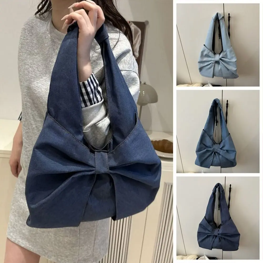 

Fashion Designer Bow Denim Bag Casual Large Capacity Bow Shoulder Bag Commuting Lightweight Women's Tote bag Ladies