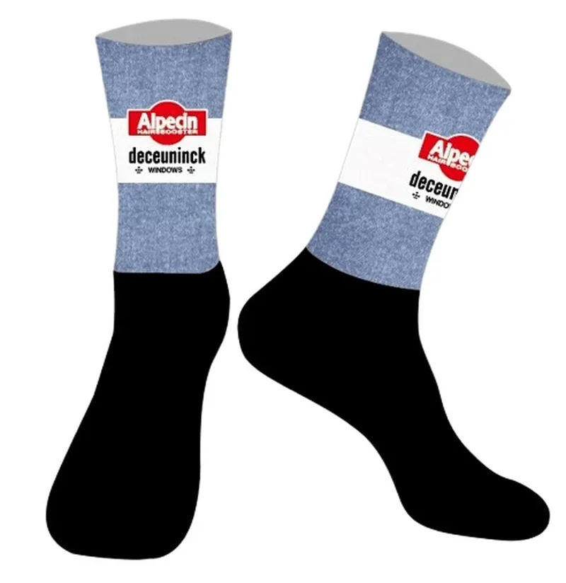 LASER CUT ONE PAIR 2024 ALPECIN DECEUNINCK TEAM BLUE DENIM Cycling Socks Antislip Bike Racing MITI Breathable FOR Men and Women