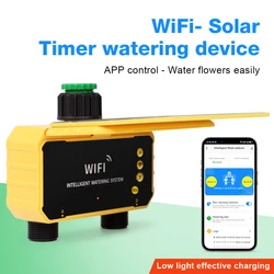 1/2 Outlets Watering Timer Smart WiFi Irrigation Timing Controller Solar Charging Digital Sprinkler Timer Water Valve Controller