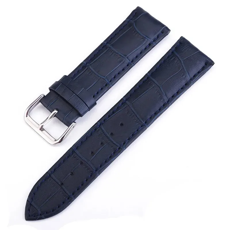 10-24mm Bamboo Pattern Leather Watch Strap Stainless Steel Silver Pin Buckle Waterproof Men Women Universal Bracelet